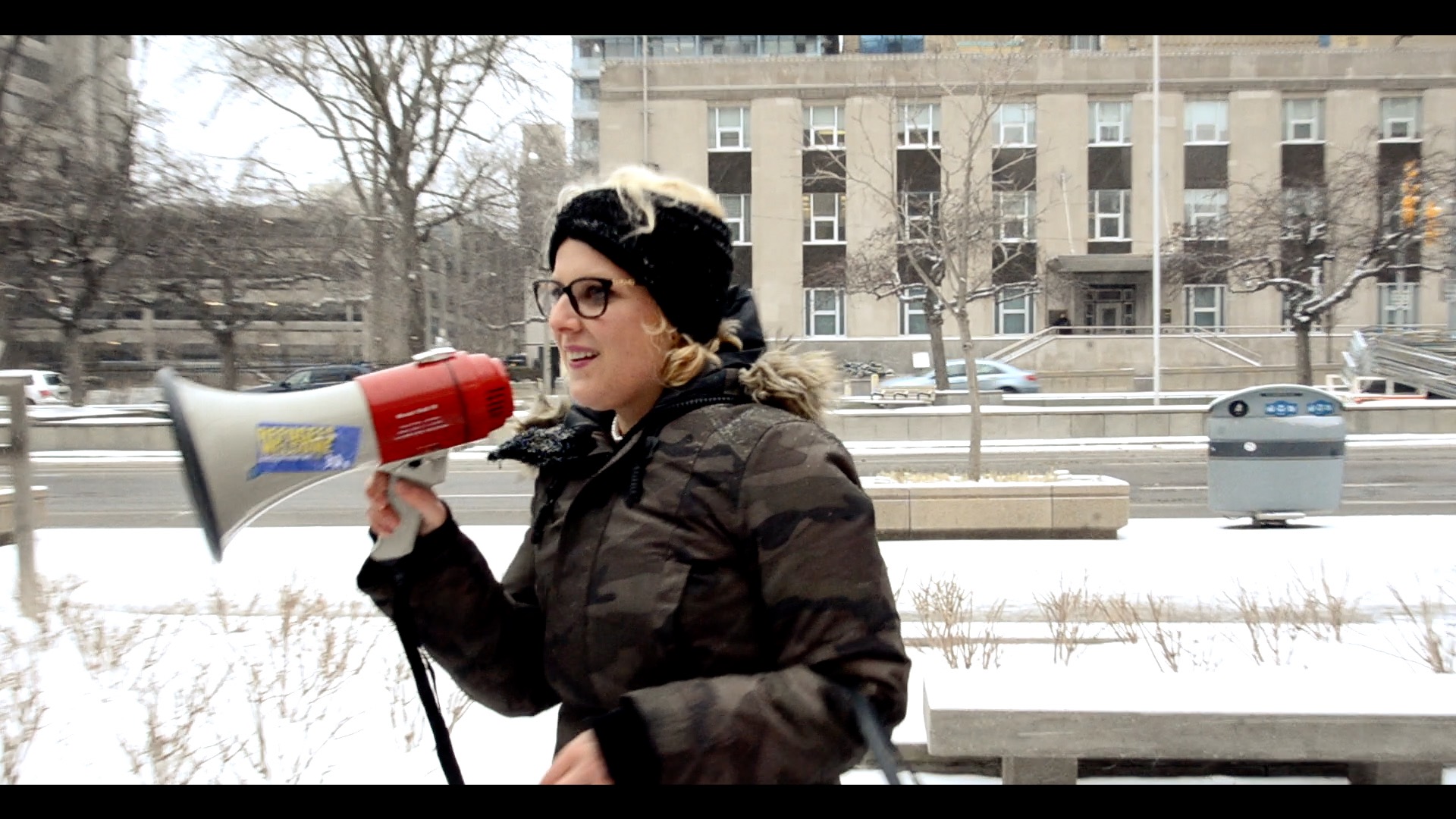 Mandi Gray speaking outside the courthouse